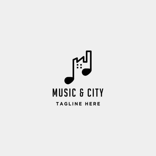 Música urbana cidade logotipo design vetor linha simples ícone — Vetor de Stock
