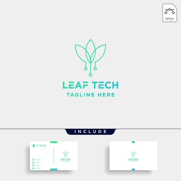 Blad groen technologie logo ontwerp natuur tech symbool pictogram — Stockvector