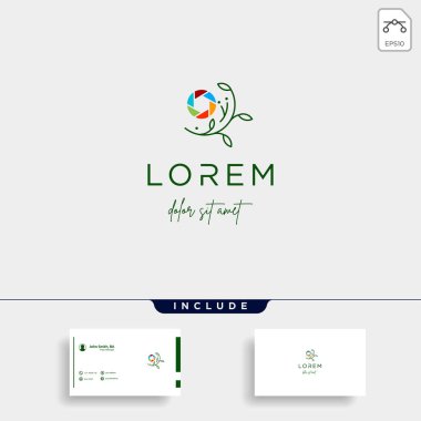Kamera Deklanşör Yaprak Logo Tasarım Vektör Simgesi