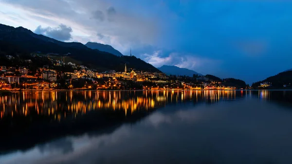 Sankt Moritz Dusk Lake Thunderstorm — Stock Photo, Image