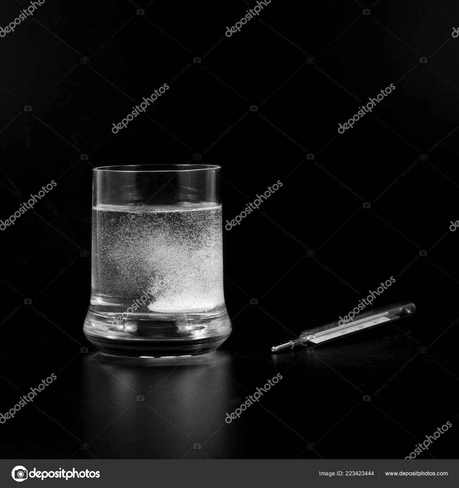 Effervescent Tablet Glass Thermometer Measure Fever Stock Photo by