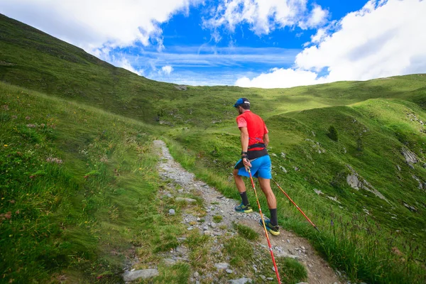 Nordic Walking Een Bergpad — Stockfoto