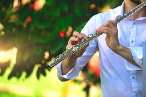 Transverse Flute Played Girl — Stock Photo, Image