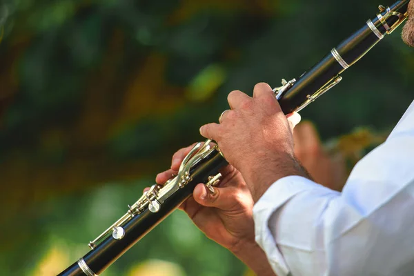 Detail Street Musician Playing Clarinet — Stock Photo, Image