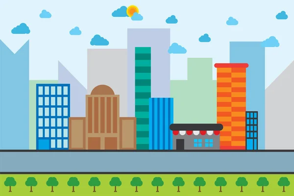 Ilustration city landscape building and garden park