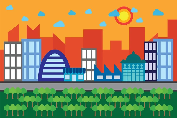 Ilustration city landscape building and garden park