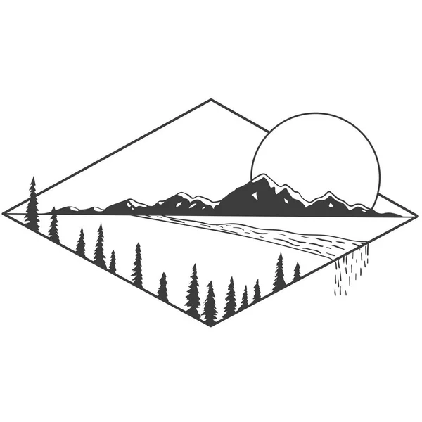 Montagnes, océan et soleil dans un losange. — Image vectorielle