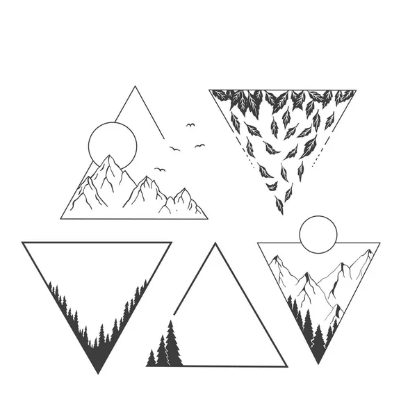 Montañas, bosques y sol en formas geométricas. — Archivo Imágenes Vectoriales