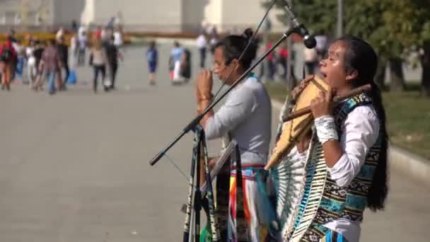 Moskova. Rusya-Eylül 2018: sokak müzisyenleri Hint kostümleri. — Stok video