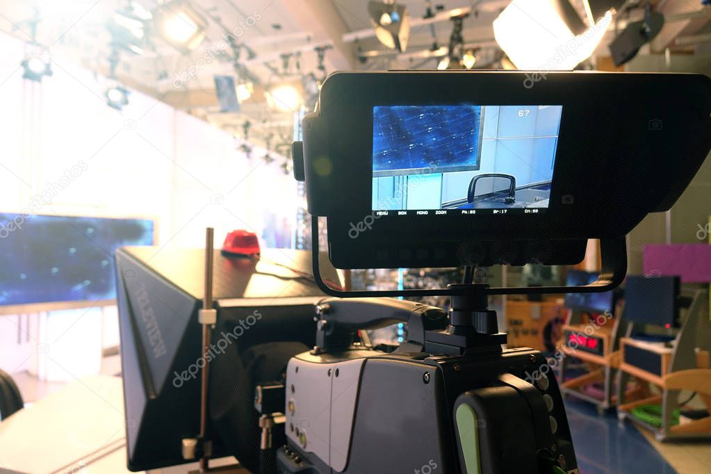 Television camera. Video camera-recording show in TV Studio-focus on camera