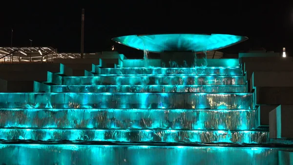 Brunnen Der Nacht Wasserlichtshow Auf Der Treppe — Stockfoto