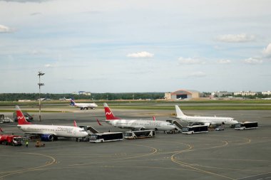 Russia. Moscow. 4 June 2018. Sheremetyevo airport. Planes are preparing to fly. Terminal.