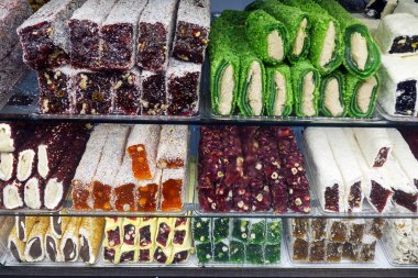 Oryantal tatlılar mağaza aralığında. Türk lokumu