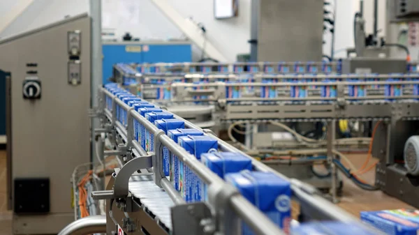 Mandıra fabrikasında konveyör hattı. otomatik üretim hattı