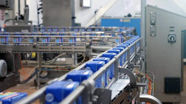 Mandıra fabrikasında konveyör hattı. otomatik üretim hattı