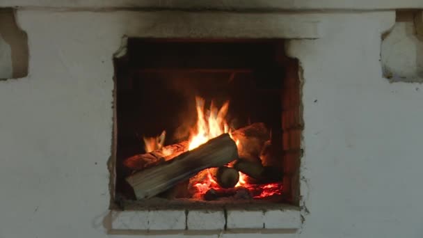 Traditionele Russische oven, koken op hout. — Stockvideo