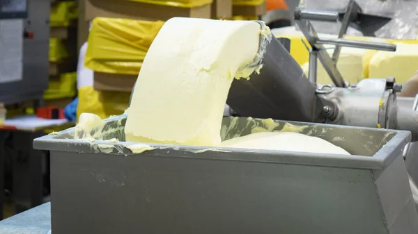 Producción de mantequilla. Productos lácteos a base de crema — Foto de Stock