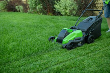 Lawn mower on a green lawn. clipart