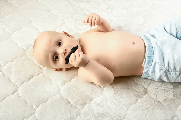 Adorable Baby Boy Pacifier White Sunny Bedroom Cute Laughing Child — Stock Photo, Image