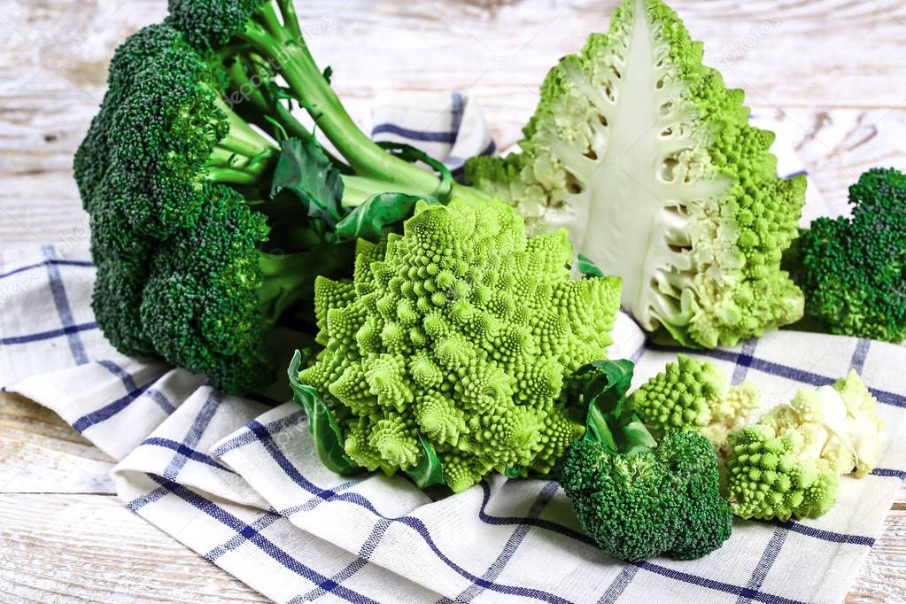 Romanesco broccoli close up. The fractal vegetable is known for it's connection to the fibonacci sequence and the golden ratio. Fun food for any practical scientists that loves mathematics.