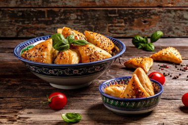 samosa samsa. Traditional national dish of Uzbekistan, Kazakhstan, Tajikistan and Asia kitchen.