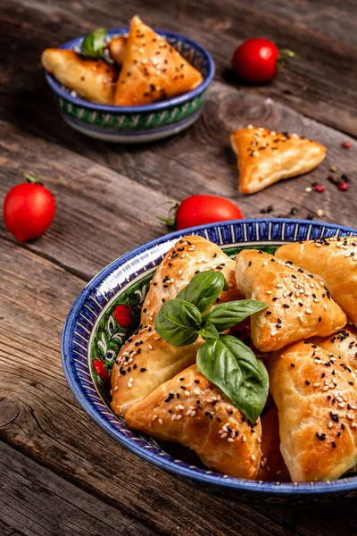 samosa samsa. Traditional national dish of Uzbekistan, Kazakhstan, Tajikistan and Asia kitchen.