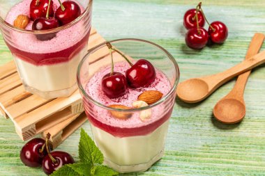 Panna cotta 'yı vişneli jöleyle kapat. Yazlık yoğurt tatlısı. Yemek tarifi geçmişi.