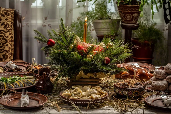 Traditionelles Abendessen Heiligabend Das Dezember Stattfindet Viele Traditionen Heidnischen Und — Stockfoto