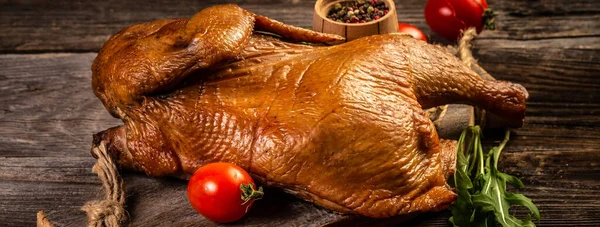 Smoked whole Chicken with a Golden. Rustic style. Turkish cuisine.