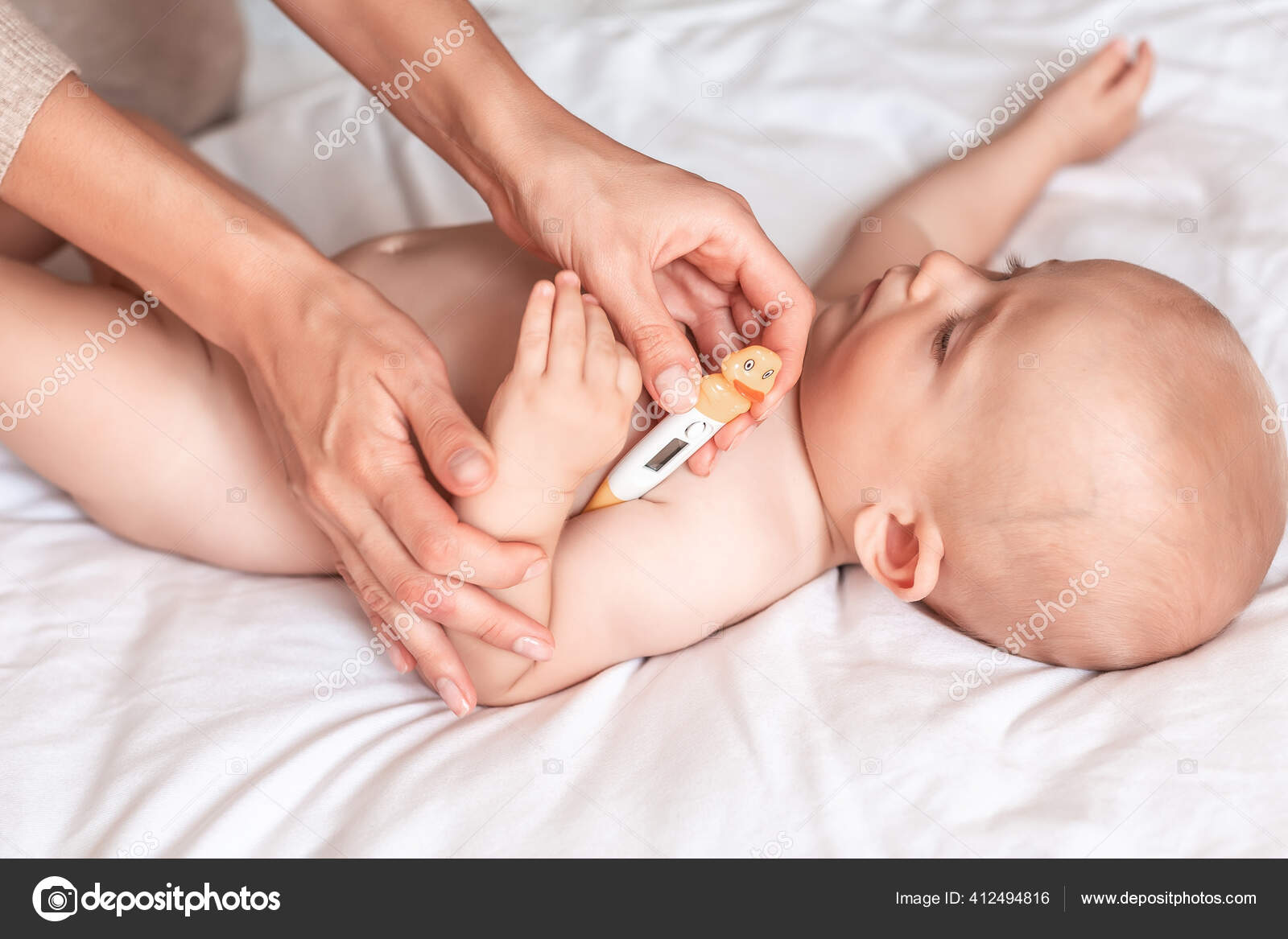 Boy Sick Fever Taking Child's Temperature Measure How High Body