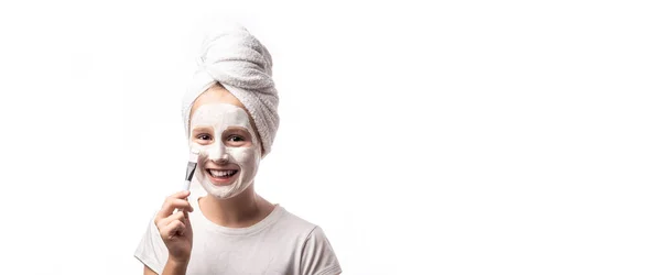 Glimlachende Tiener Cosmetica Masker Huid Schoonheid Tiener Meisje Doet Vlekken — Stockfoto