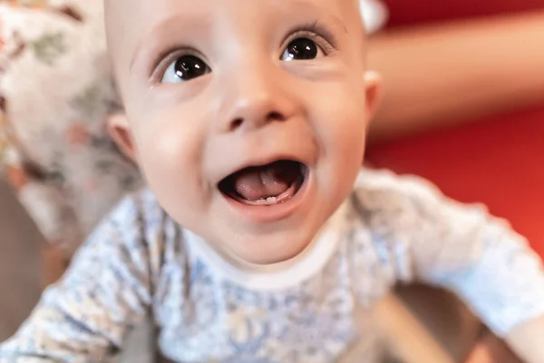 Baby Portrait Closeup Face Baby First Teeth Bright Eyes Babies — Stock Photo, Image