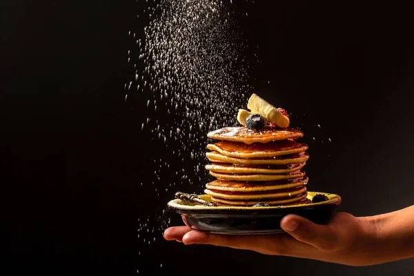 Hohe Stapel Klassischer Amerikanischer Pfannkuchen Frühstück Kopierraum — Stockfoto