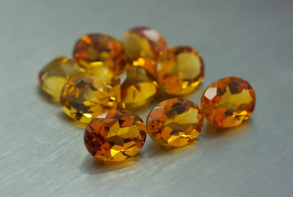 Group Ocher Colored Gemstones Metal Surface — Stock Photo, Image