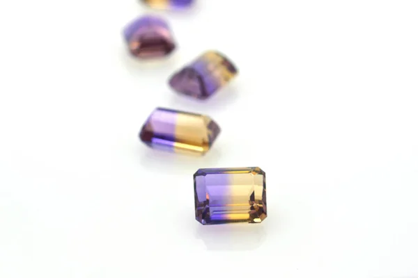 Conjunto Preciosas Gemas Ametrina Pulidas Color Púrpura Amarillo Joyería Piedras — Foto de Stock