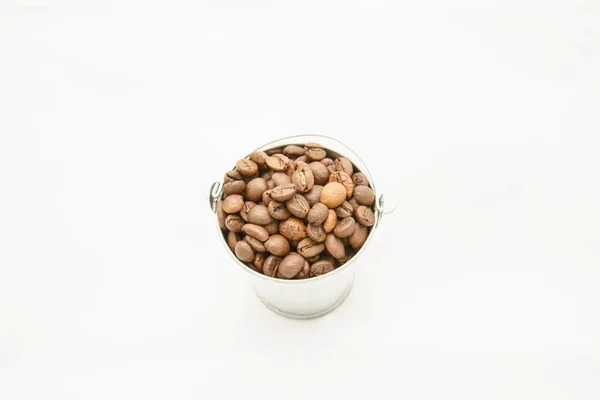 Bucket Coffee Beans White Background — Stock Photo, Image