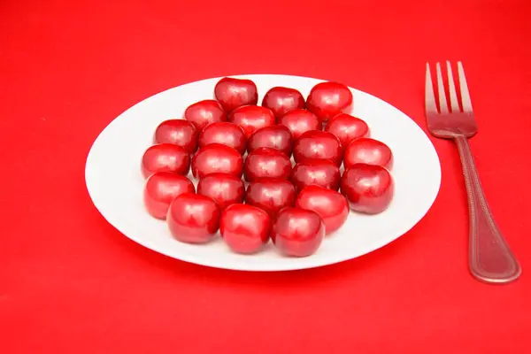 Cerezas Maduras Sobre Fondo Madera — Foto de Stock