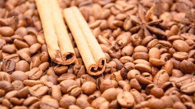 Lezzetli kahve çekirdeklerinin arka planı.