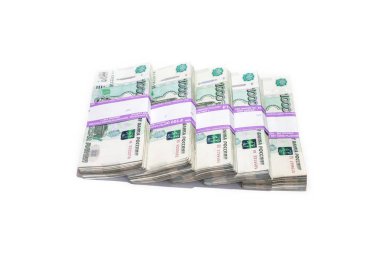 Rus kağıt para bin ruble bir banka finans ve para büyü demetleri kavramı içinde beyaz bir arka plan üzerinde buz bir nominal değeri ile.