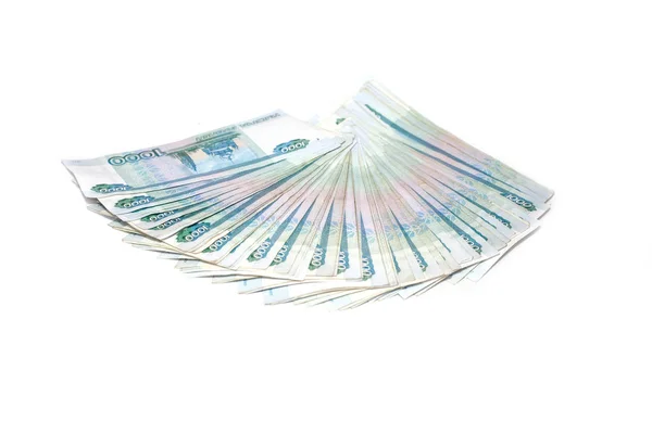 Russian money banknotes rouble on white isolated background. in nominal value of one thousand. Close up Rich concept — Stock Photo, Image