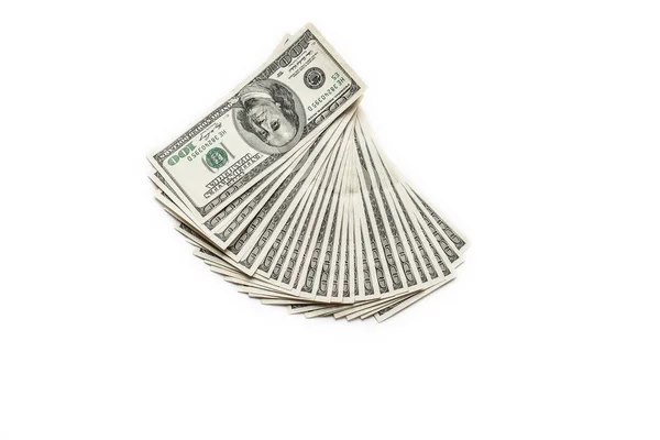 白い背景に分離された100ドル紙幣のファン — ストック写真