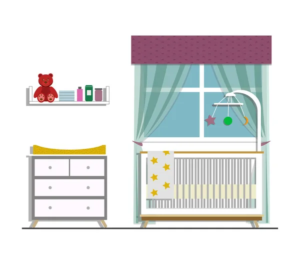 Nursery room in a flat style. — Stock Vector