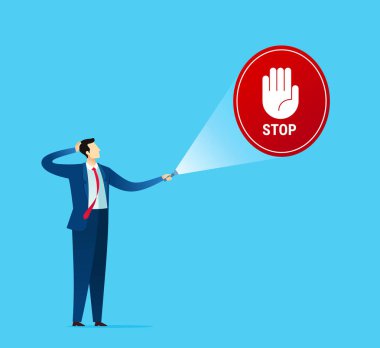 İşadamı yön ve kafa karıştırıcı bir ipucu buldum. İş kavramı vektör çizim.