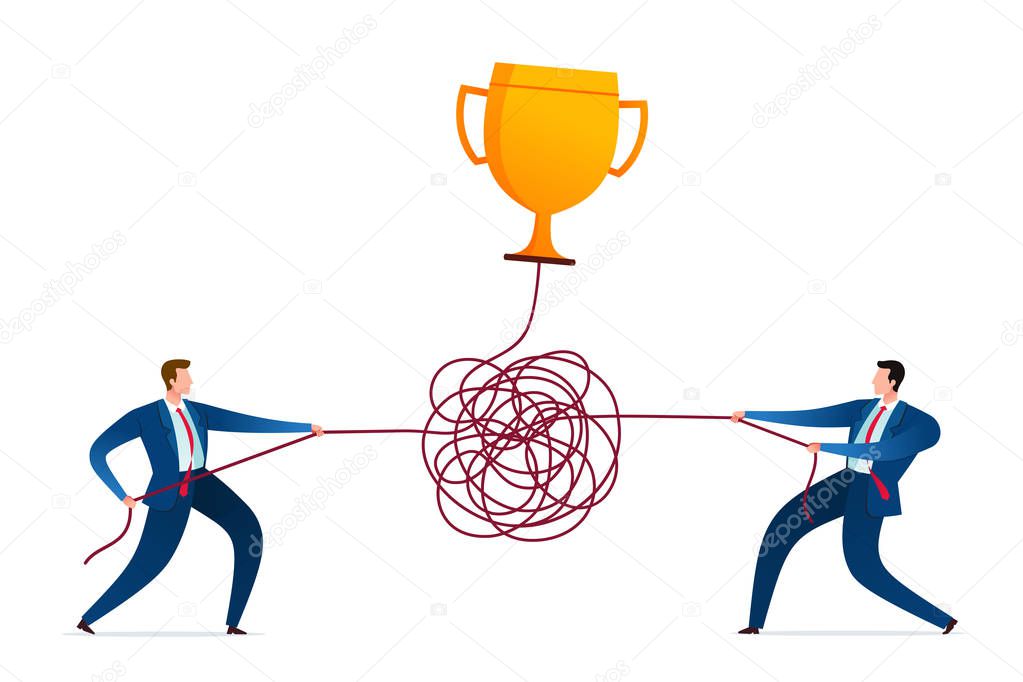 businessman fighting each other for success trophy. Business concept vector illustration.