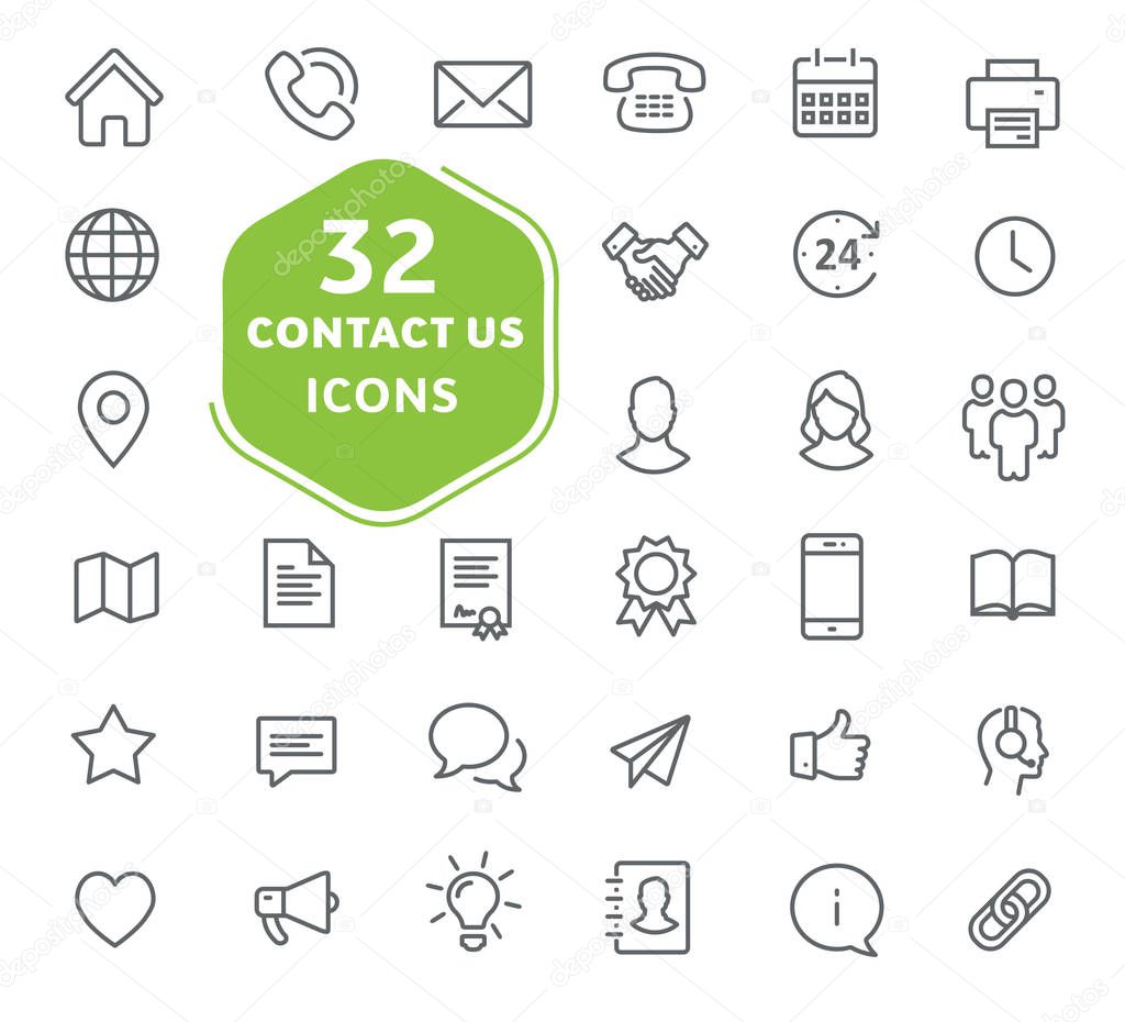 Contact us vector icons. Outline icons collection. Thin lines web icons set. Flat design. Ui icons