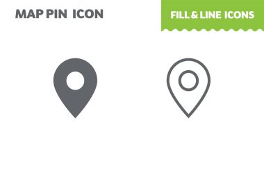 Harita PIN kutsal kişilerin resmi, vektör. Dolgu ve çizgi. Düz tasarım. UI simgesi
