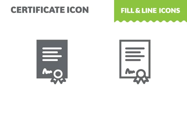 Icono Del Certificado Vector Llena Línea Icono Diseño Plano — Archivo Imágenes Vectoriales