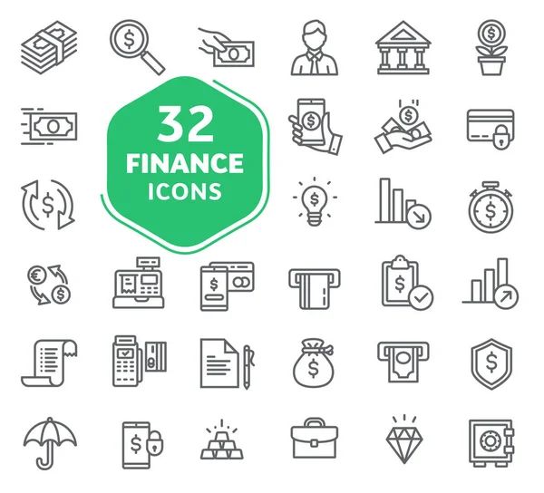İş ve finans simgeler kümesi. Anahat simgeleri koleksiyonu. İnce çizgiler Icons set web. Düz tasarım. UI simgeler