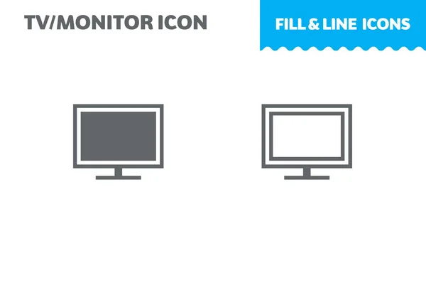 Icona del monitor, vettore. Riempi e rifila. Design piatto. Icona Ui — Vettoriale Stock