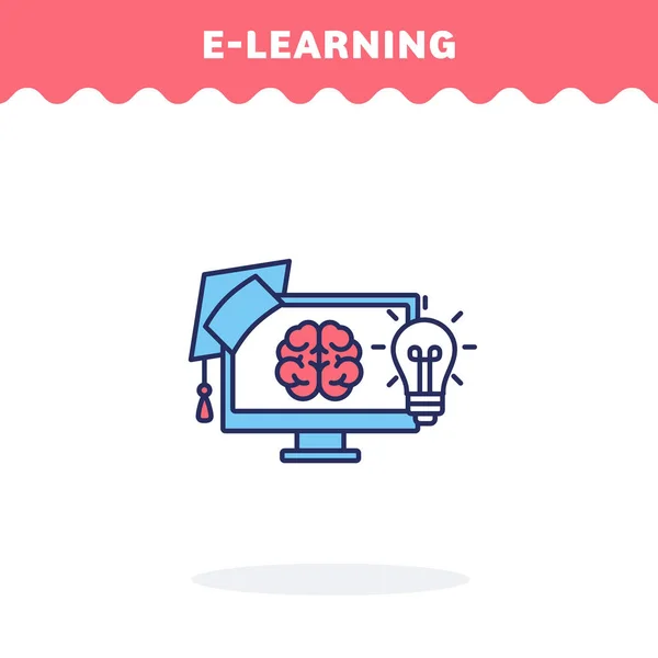 E-learning icon, vector. Llena la línea. Diseño plano. Icono Ui — Vector de stock